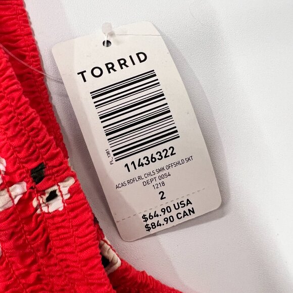 MSRP $64 Torrid Women's Size 2 (2X) Off the Shoulder Red Floral Pattern Dress - Picture 7 of 9